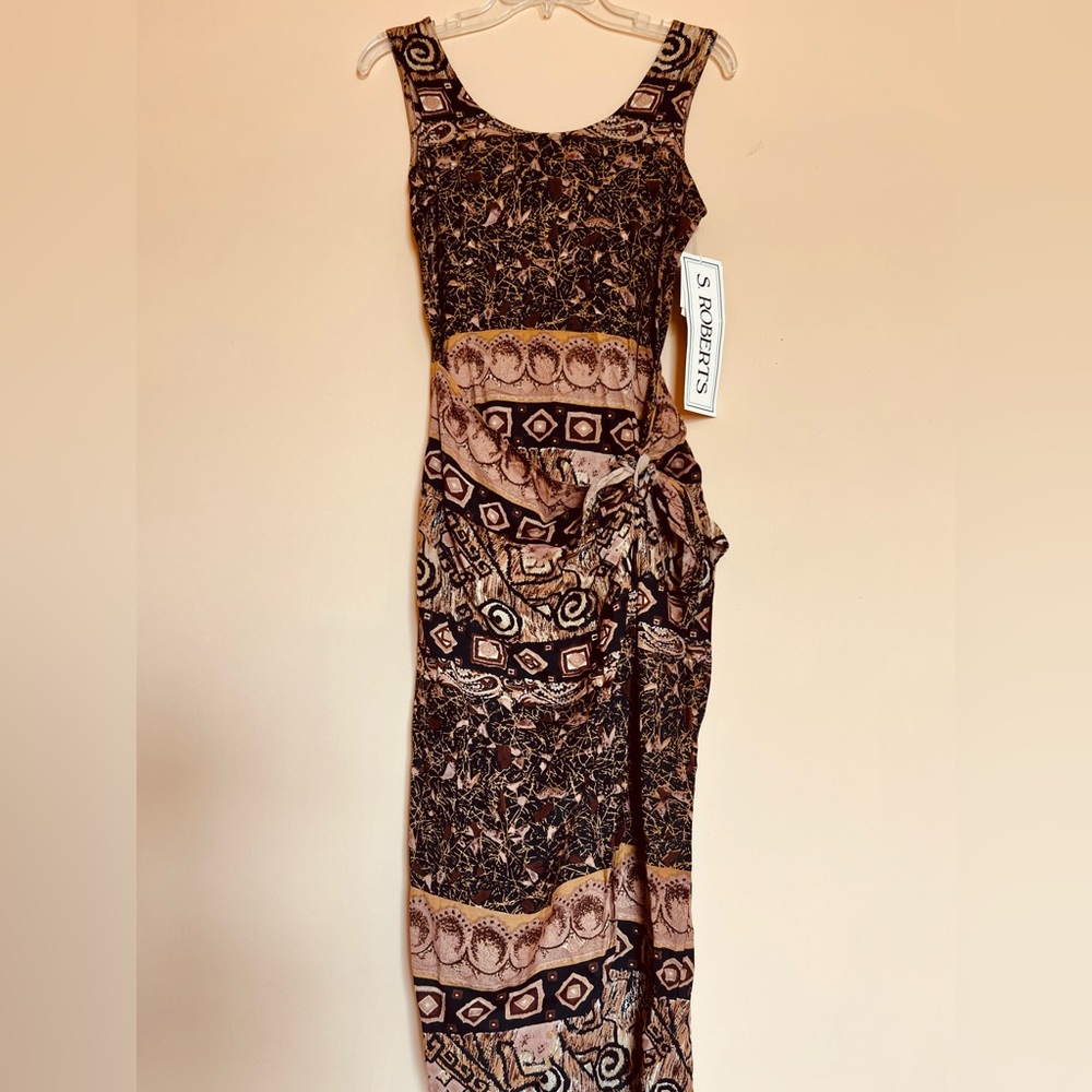 S.Roberts Vintage African Queen Brown Faux Wrap Dress
